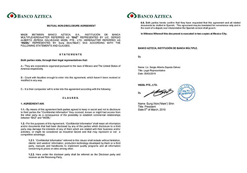Banco Azteca와 블록체인 사업 NDA